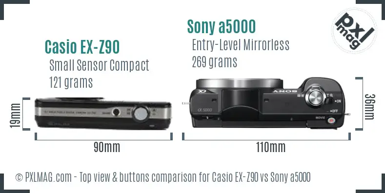 Casio EX-Z90 vs Sony a5000 top view buttons comparison