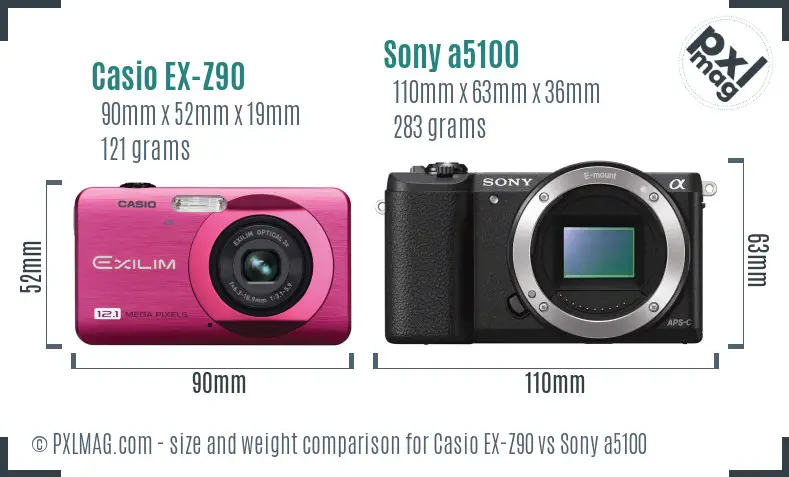 Casio EX-Z90 vs Sony a5100 size comparison