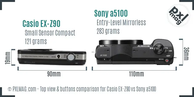 Casio EX-Z90 vs Sony a5100 top view buttons comparison