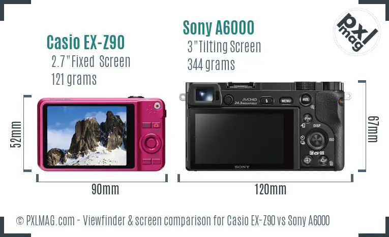 Casio EX-Z90 vs Sony A6000 Screen and Viewfinder comparison