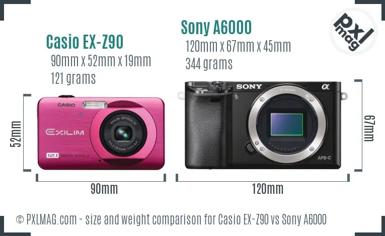 Casio EX-Z90 vs Sony A6000 size comparison