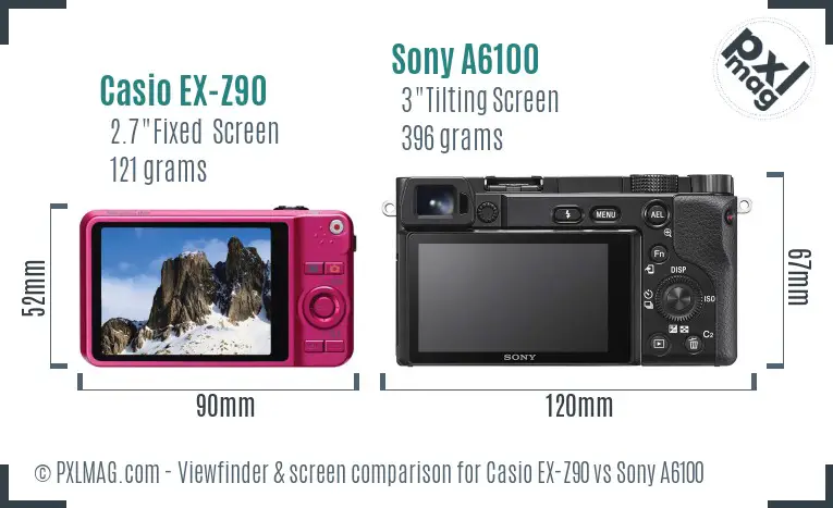 Casio EX-Z90 vs Sony A6100 Screen and Viewfinder comparison