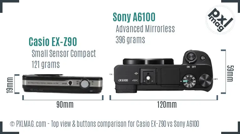 Casio EX-Z90 vs Sony A6100 top view buttons comparison