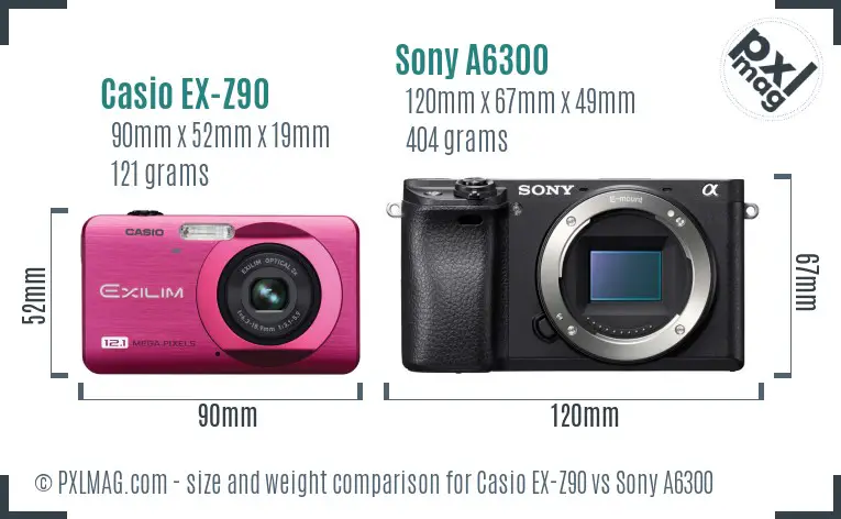 Casio EX-Z90 vs Sony A6300 size comparison