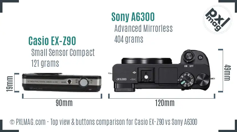 Casio EX-Z90 vs Sony A6300 top view buttons comparison