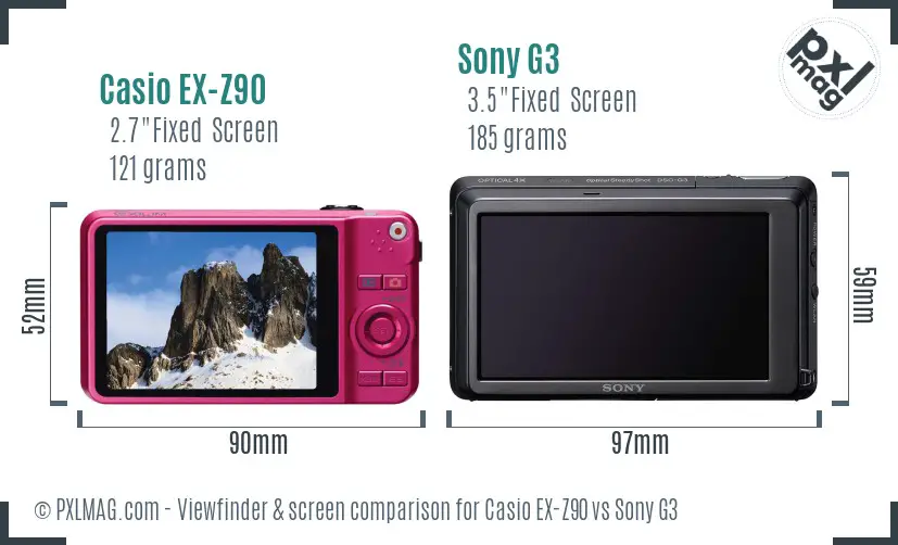 Casio EX-Z90 vs Sony G3 Screen and Viewfinder comparison Casio EX-Z90 vs Sony G3 Screen and Viewfinder comparison
