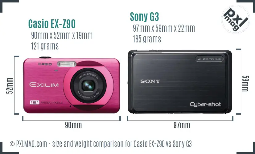 Casio EX-Z90 vs Sony G3 size comparison Casio EX-Z90 vs Sony G3 size comparison