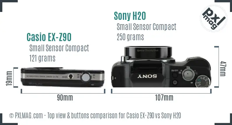 Casio EX-Z90 vs Sony H20 top view buttons comparison Casio EX-Z90 vs Sony H20 top view buttons comparison