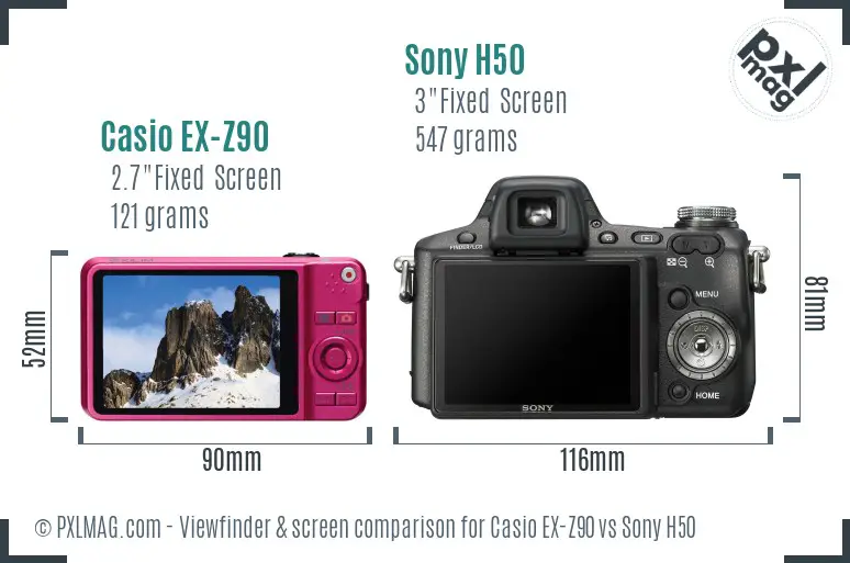 Casio EX-Z90 vs Sony H50 Screen and Viewfinder comparison