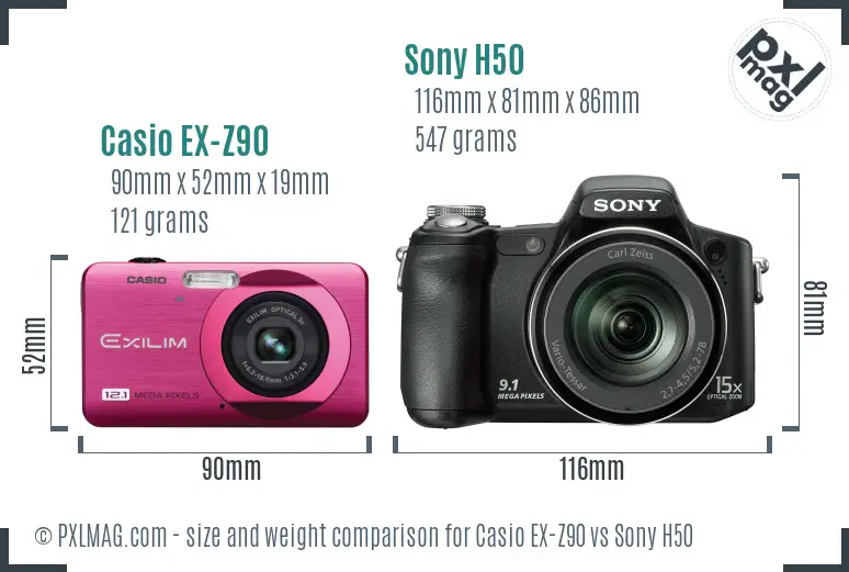 Casio EX-Z90 vs Sony H50 size comparison