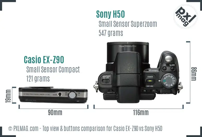 Casio EX-Z90 vs Sony H50 top view buttons comparison