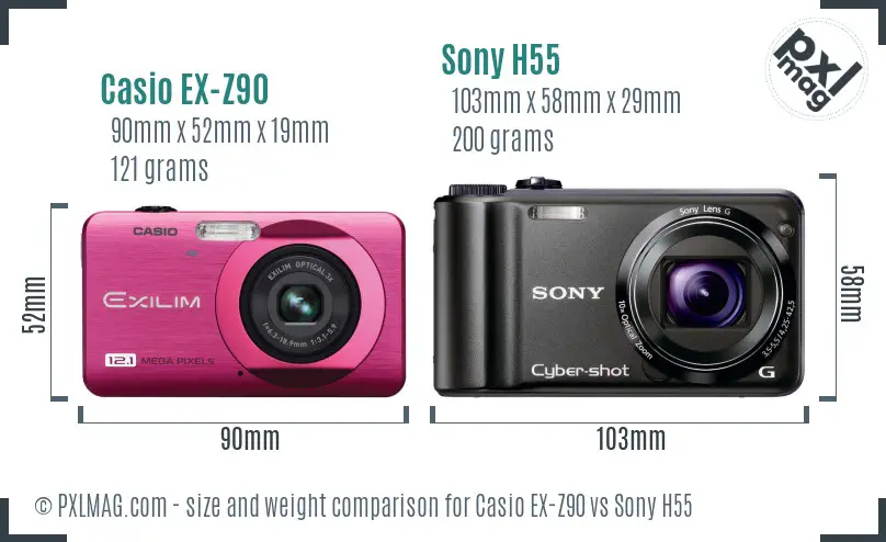 Casio EX-Z90 vs Sony H55 size comparison