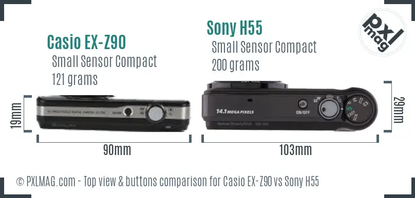 Casio EX-Z90 vs Sony H55 top view buttons comparison
