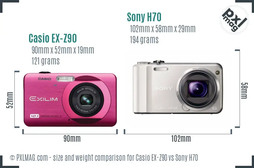 Casio EX-Z90 vs Sony H70 size comparison
