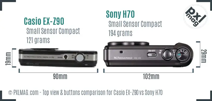 Casio EX-Z90 vs Sony H70 top view buttons comparison