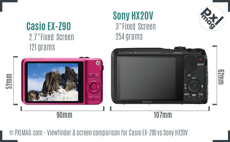 Casio EX-Z90 vs Sony HX20V Screen and Viewfinder comparison Casio EX-Z90 vs Sony HX20V Screen and Viewfinder comparison