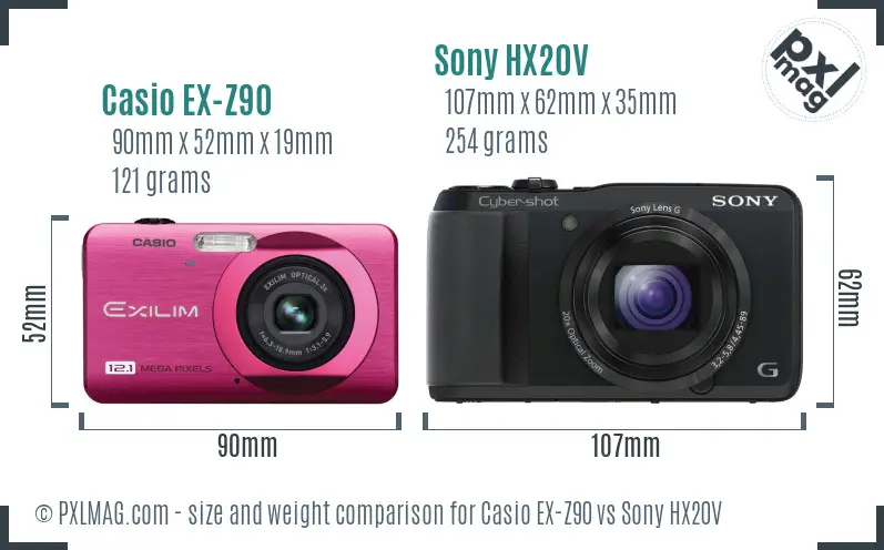Casio EX-Z90 vs Sony HX20V size comparison Casio EX-Z90 vs Sony HX20V size comparison