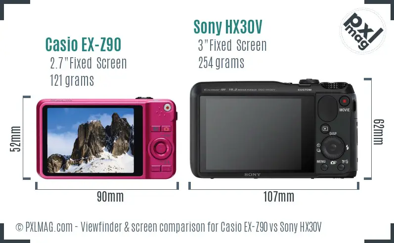 Casio EX-Z90 vs Sony HX30V Screen and Viewfinder comparison