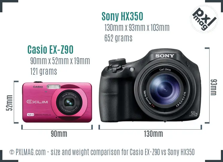 Casio EX-Z90 vs Sony HX350 size comparison Casio EX-Z90 vs Sony HX350 size comparison