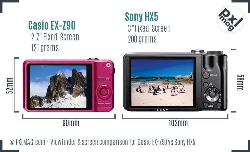 Casio EX-Z90 vs Sony HX5 Screen and Viewfinder comparison