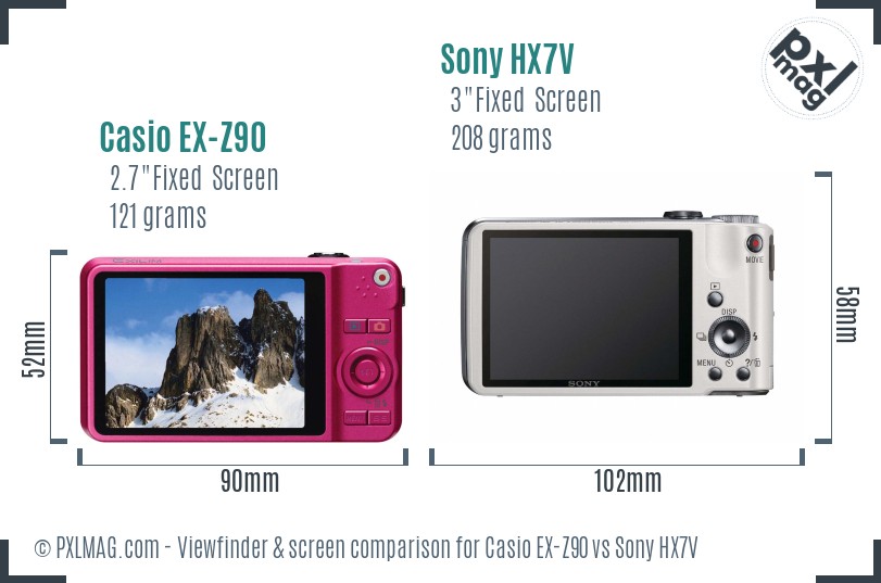 Casio EX-Z90 vs Sony HX7V Screen and Viewfinder comparison