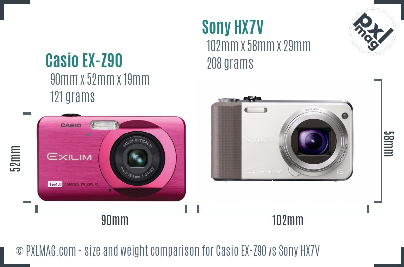 Casio EX-Z90 vs Sony HX7V size comparison
