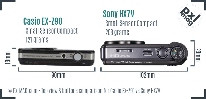 Casio EX-Z90 vs Sony HX7V top view buttons comparison