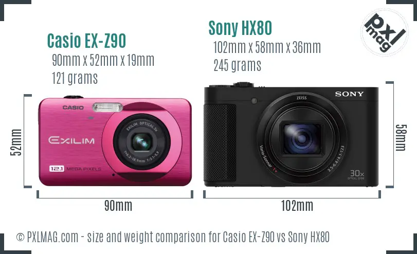Casio EX-Z90 vs Sony HX80 size comparison