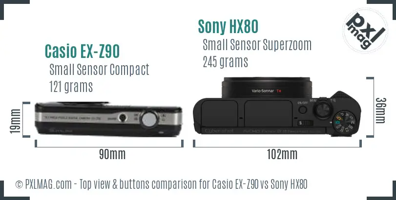Casio EX-Z90 vs Sony HX80 top view buttons comparison