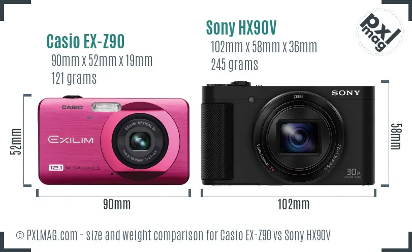 Casio EX-Z90 vs Sony HX90V size comparison