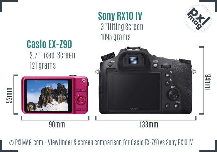Casio EX-Z90 vs Sony RX10 IV Screen and Viewfinder comparison