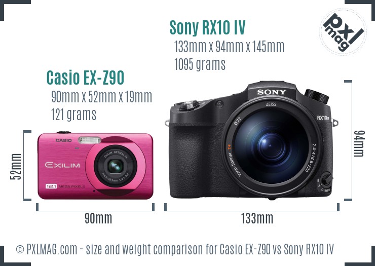 Casio EX-Z90 vs Sony RX10 IV size comparison
