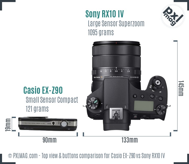 Casio EX-Z90 vs Sony RX10 IV top view buttons comparison