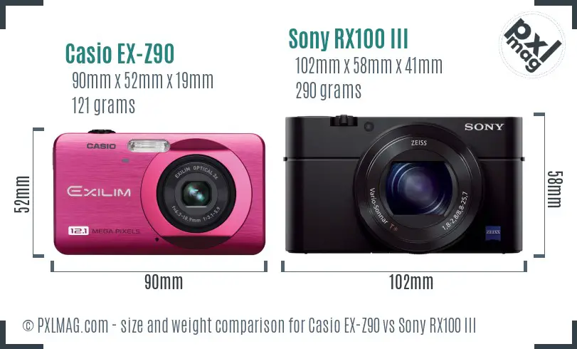 Casio EX-Z90 vs Sony RX100 III size comparison