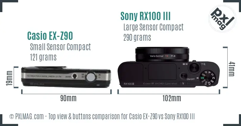 Casio EX-Z90 vs Sony RX100 III top view buttons comparison