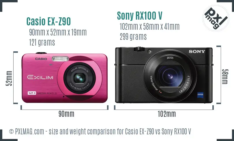 Casio EX-Z90 vs Sony RX100 V size comparison Casio EX-Z90 vs Sony RX100 V size comparison