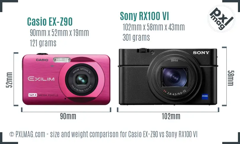 Casio EX-Z90 vs Sony RX100 VI size comparison