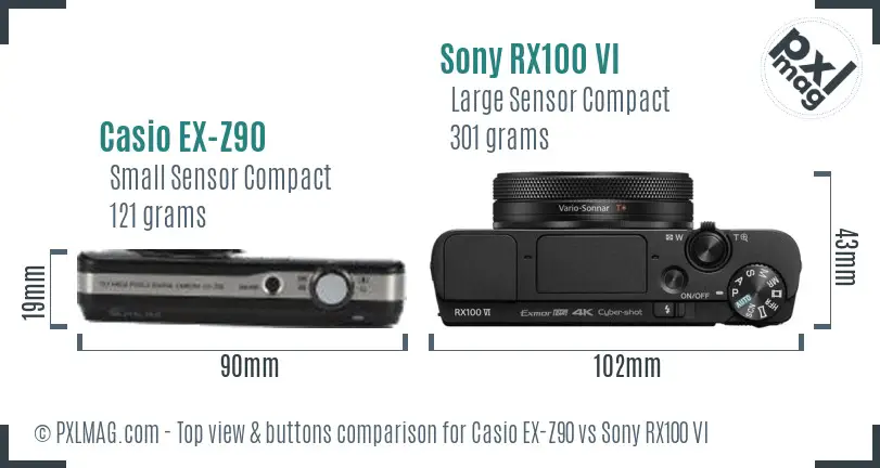 Casio EX-Z90 vs Sony RX100 VI top view buttons comparison