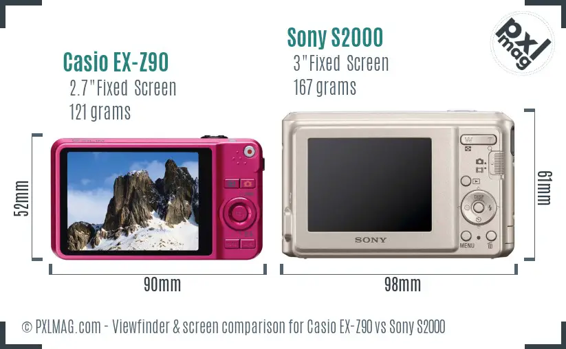 Casio EX-Z90 vs Sony S2000 Screen and Viewfinder comparison