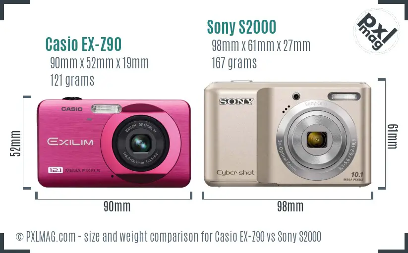 Casio EX-Z90 vs Sony S2000 size comparison