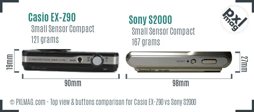 Casio EX-Z90 vs Sony S2000 top view buttons comparison