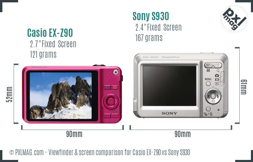 Casio EX-Z90 vs Sony S930 Screen and Viewfinder comparison