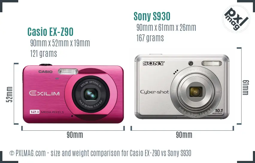 Casio EX-Z90 vs Sony S930 size comparison