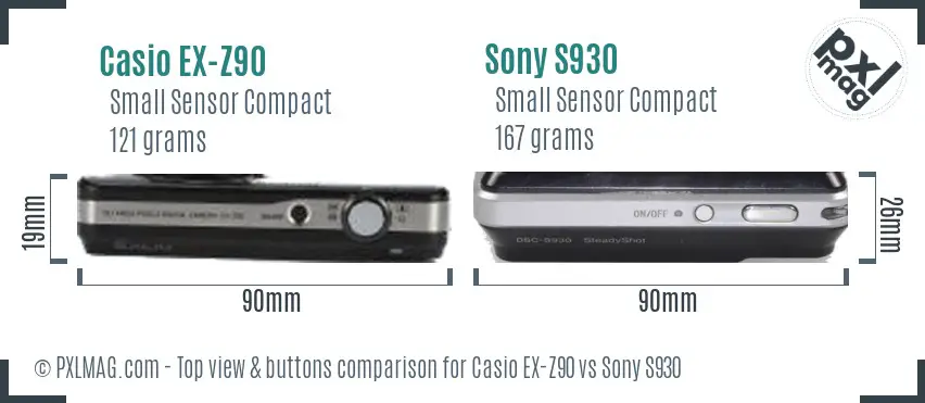 Casio EX-Z90 vs Sony S930 top view buttons comparison