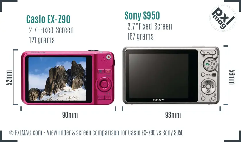 Casio EX-Z90 vs Sony S950 Screen and Viewfinder comparison
