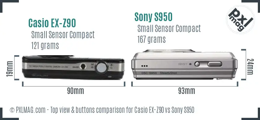 Casio EX-Z90 vs Sony S950 top view buttons comparison