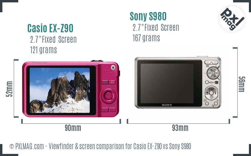 Casio EX-Z90 vs Sony S980 Screen and Viewfinder comparison