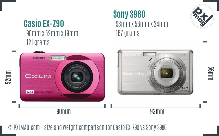 Casio EX-Z90 vs Sony S980 size comparison Casio EX-Z90 vs Sony S980 size comparison