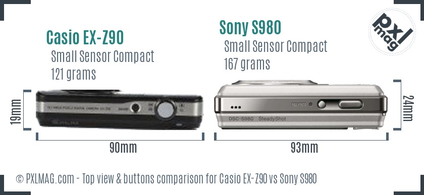 Casio EX-Z90 vs Sony S980 top view buttons comparison