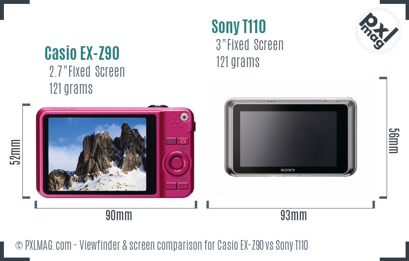 Casio EX-Z90 vs Sony T110 Screen and Viewfinder comparison